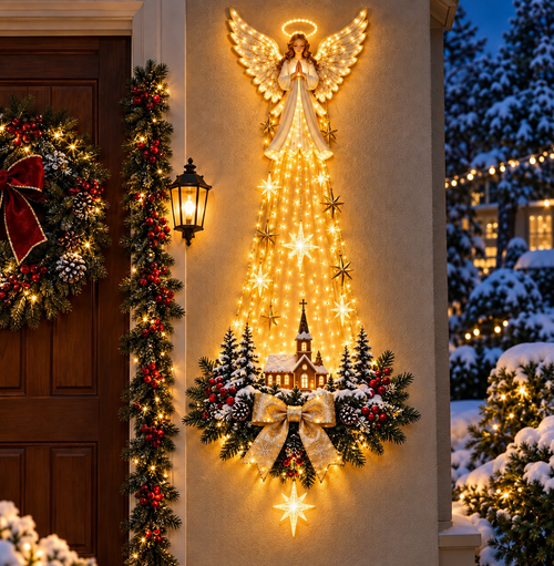 Angel Blessing Wall Light, Starglow Cascading Christmas Angel with Glowing
