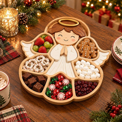 Christmas Wooden Snack Serving Tray with Divided Compartments