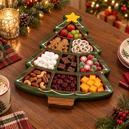 Christmas Wooden Snack Serving Tray with Divided Compartments