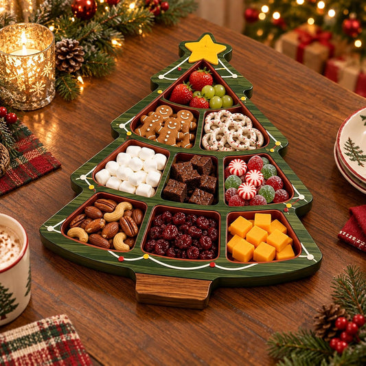Christmas Wooden Snack Serving Tray with Divided Compartments