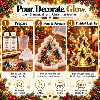 Resin Christmas Tree Night Light DIY Kit, 2026 New Holiday Craft Gift, Glowing Christmas Tree with Mold, Lights and Charms