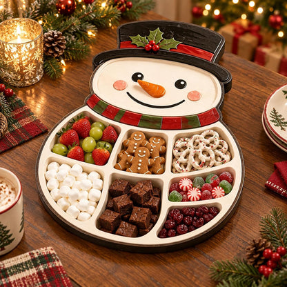Christmas Wooden Snack Serving Tray with Divided Compartments