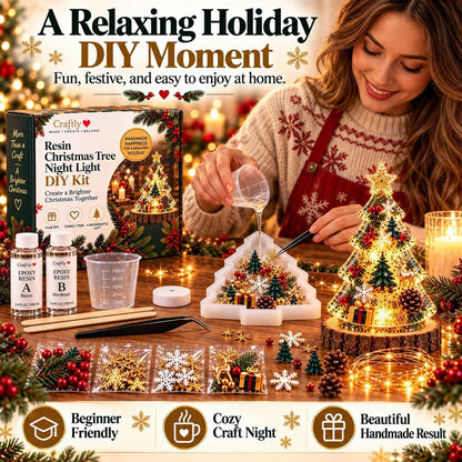 Resin Christmas Tree Night Light DIY Kit, 2026 New Holiday Craft Gift, Glowing Christmas Tree with Mold, Lights and Charms