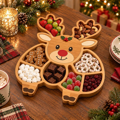 Christmas Wooden Snack Serving Tray with Divided Compartments