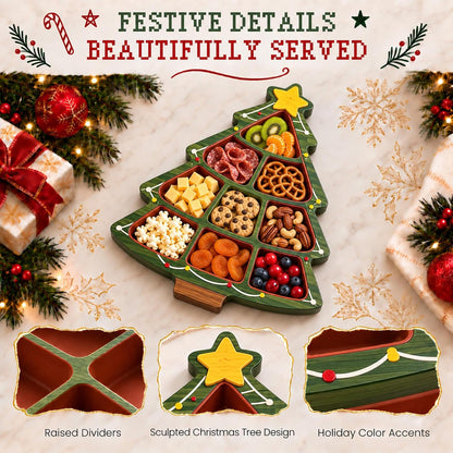 Christmas Wooden Snack Serving Tray with Divided Compartments