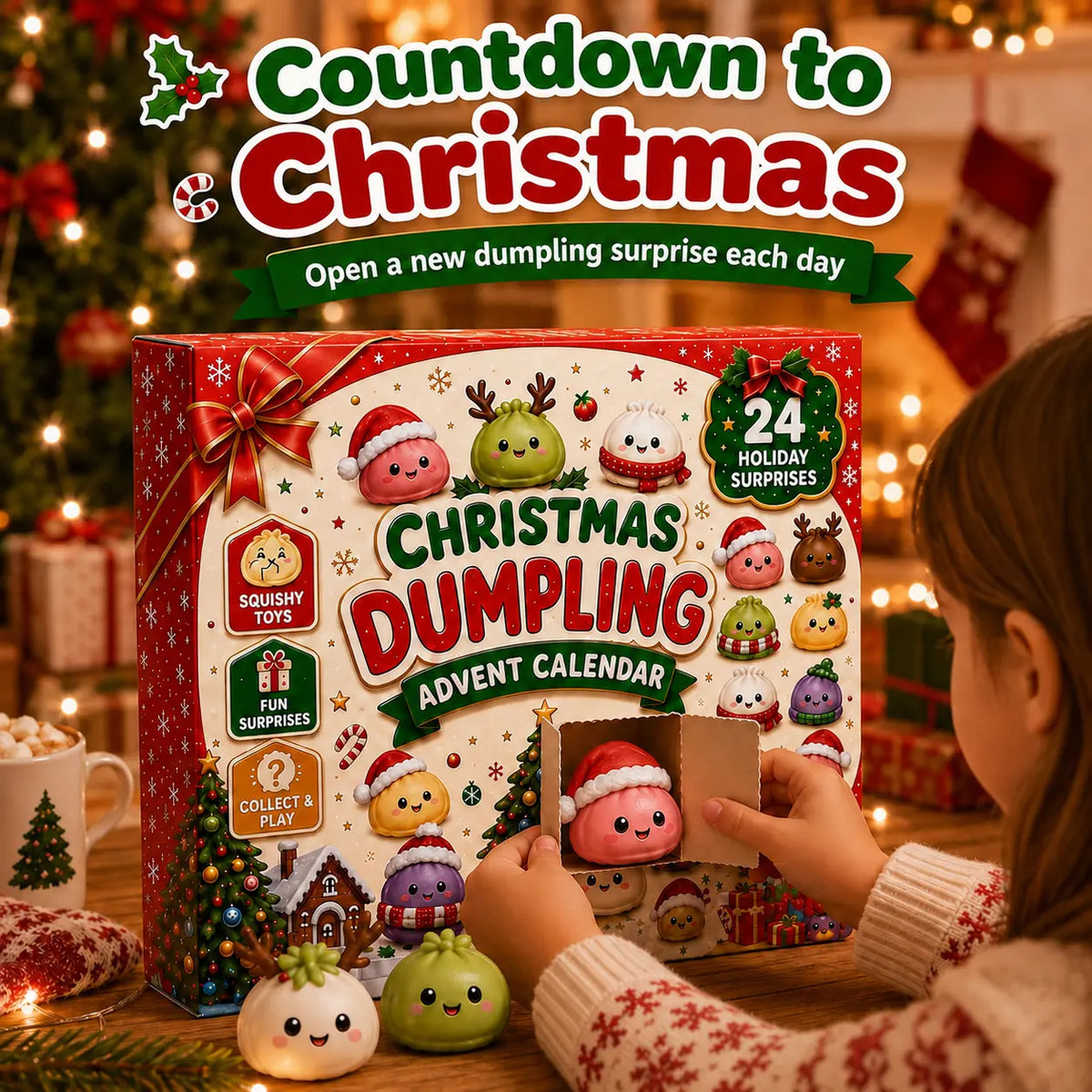 2026 Christmas Squishy Advent Calendar with 24 Dumpling Squeeze Toys, Glitter Fidget Gifts for Kids